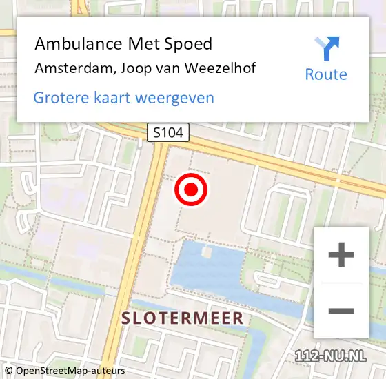 Locatie op kaart van de 112 melding: Ambulance Met Spoed Naar Amsterdam, Joop van Weezelhof op 18 juli 2024 14:11