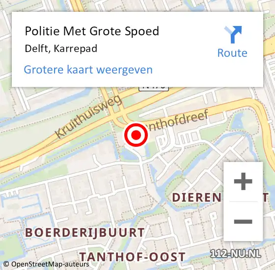 Locatie op kaart van de 112 melding: Politie Met Grote Spoed Naar Delft, Karrepad op 18 juli 2024 14:13