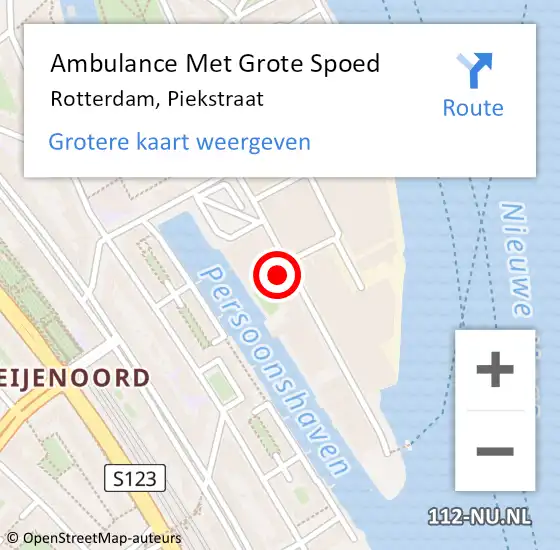 Locatie op kaart van de 112 melding: Ambulance Met Grote Spoed Naar Rotterdam, Piekstraat op 18 juli 2024 14:14
