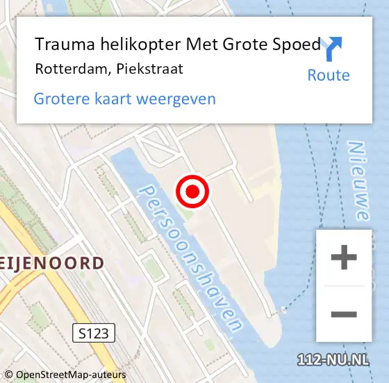 Locatie op kaart van de 112 melding: Trauma helikopter Met Grote Spoed Naar Rotterdam, Piekstraat op 18 juli 2024 14:15