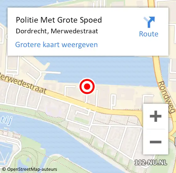Locatie op kaart van de 112 melding: Politie Met Grote Spoed Naar Dordrecht, Merwedestraat op 18 juli 2024 14:20