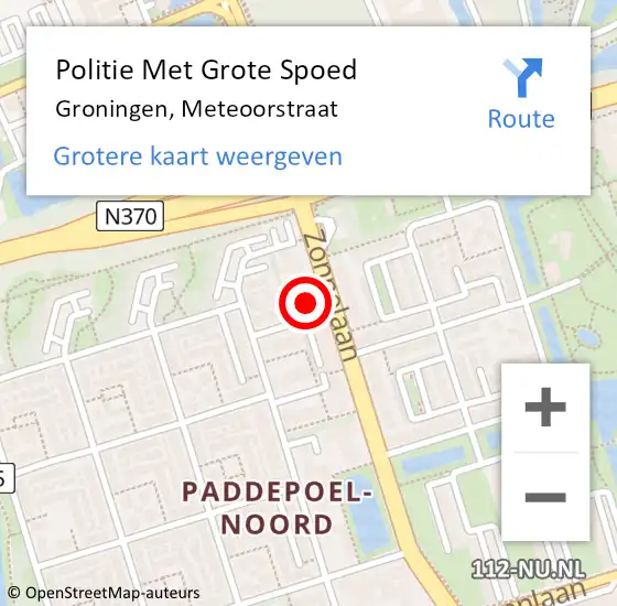 Locatie op kaart van de 112 melding: Politie Met Grote Spoed Naar Groningen, Meteoorstraat op 18 juli 2024 14:26