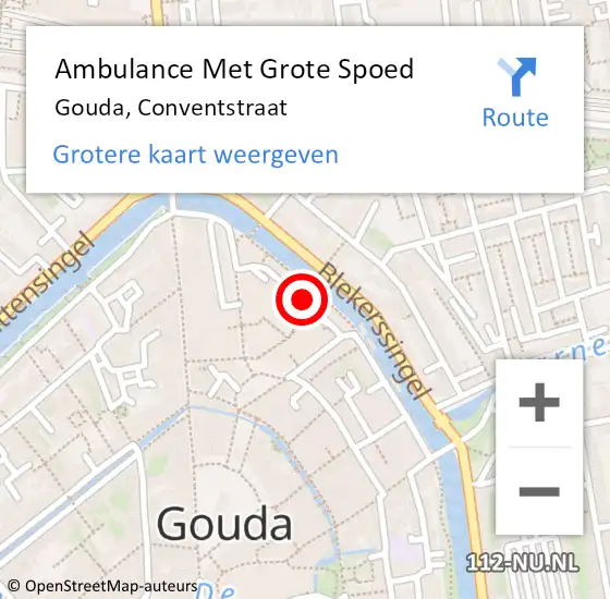 Locatie op kaart van de 112 melding: Ambulance Met Grote Spoed Naar Gouda, Conventstraat op 18 juli 2024 14:34