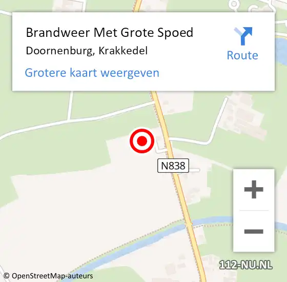 Locatie op kaart van de 112 melding: Brandweer Met Grote Spoed Naar Doornenburg, Krakkedel op 18 juli 2024 14:35