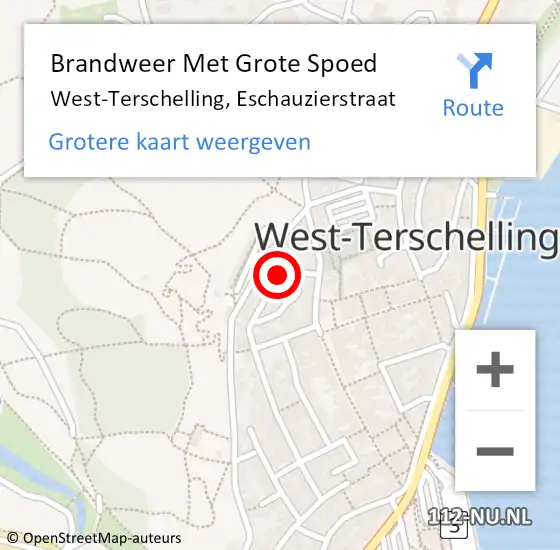 Locatie op kaart van de 112 melding: Brandweer Met Grote Spoed Naar West-Terschelling, Eschauzierstraat op 13 oktober 2014 14:25