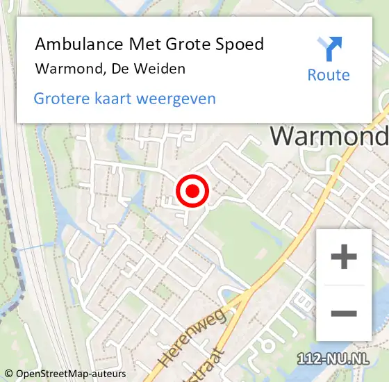 Locatie op kaart van de 112 melding: Ambulance Met Grote Spoed Naar Warmond, De Weiden op 18 juli 2024 14:41