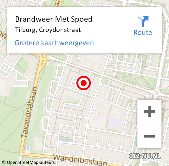 Locatie op kaart van de 112 melding: Brandweer Met Spoed Naar Tilburg, Croydonstraat op 18 juli 2024 14:42