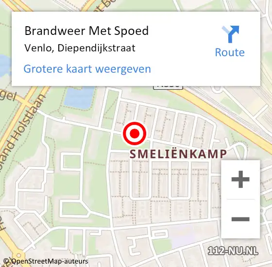 Locatie op kaart van de 112 melding: Brandweer Met Spoed Naar Venlo, Diependijkstraat op 18 juli 2024 14:52