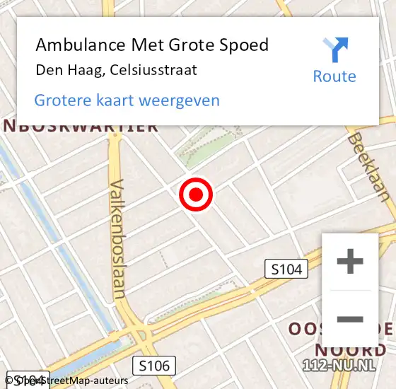 Locatie op kaart van de 112 melding: Ambulance Met Grote Spoed Naar Den Haag, Celsiusstraat op 18 juli 2024 14:54