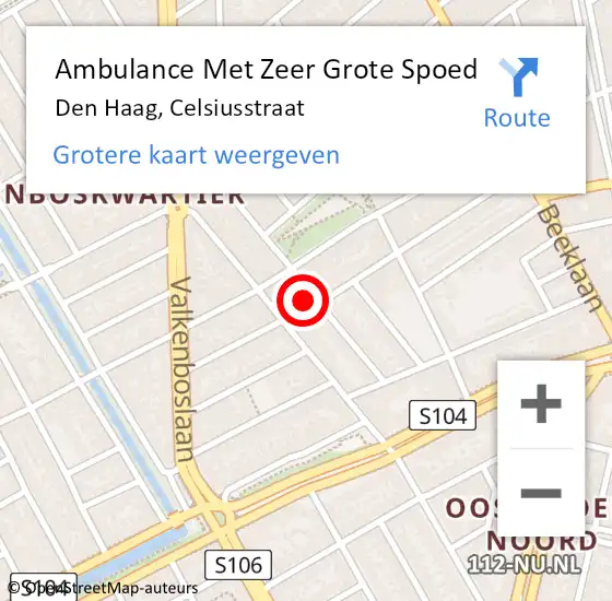 Locatie op kaart van de 112 melding: Ambulance Met Zeer Grote Spoed Naar Den Haag, Celsiusstraat op 18 juli 2024 15:05