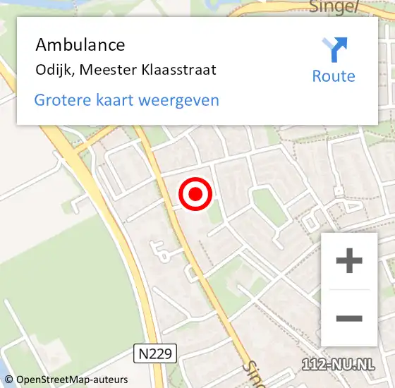 Locatie op kaart van de 112 melding: Ambulance Odijk, Meester Klaasstraat op 13 oktober 2014 14:31