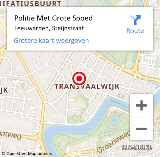 Locatie op kaart van de 112 melding: Politie Met Grote Spoed Naar Leeuwarden, Steijnstraat op 18 juli 2024 15:06