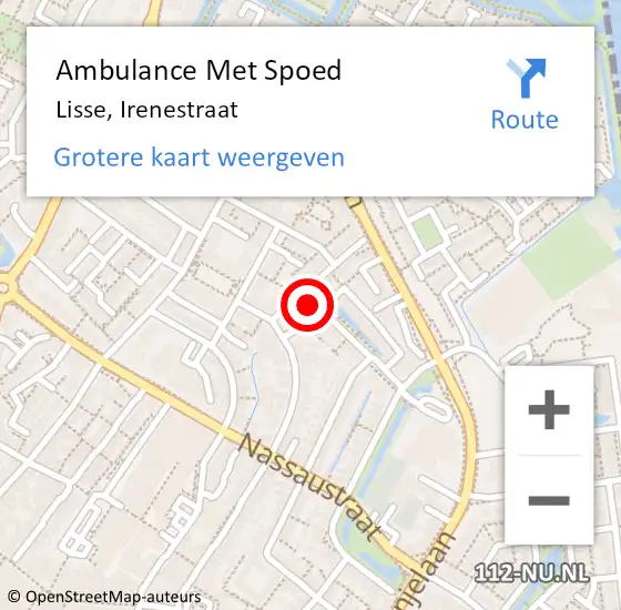 Locatie op kaart van de 112 melding: Ambulance Met Spoed Naar Lisse, Irenestraat op 18 juli 2024 15:08