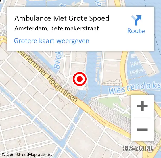 Locatie op kaart van de 112 melding: Ambulance Met Grote Spoed Naar Amsterdam, Ketelmakerstraat op 18 juli 2024 15:15