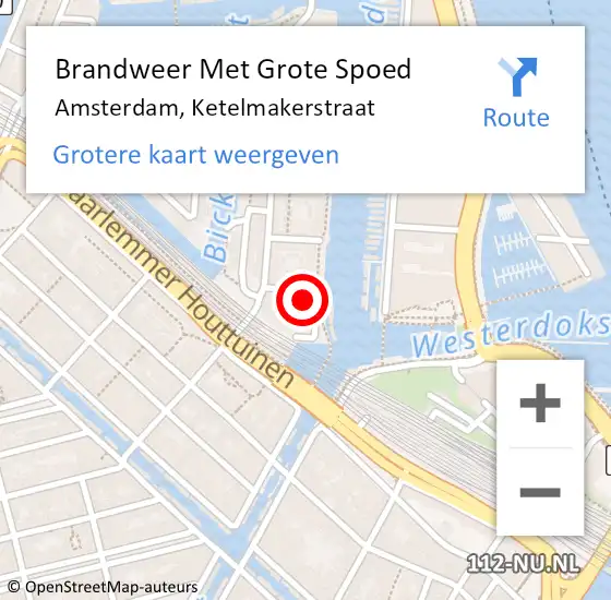 Locatie op kaart van de 112 melding: Brandweer Met Grote Spoed Naar Amsterdam, Ketelmakerstraat op 18 juli 2024 15:26