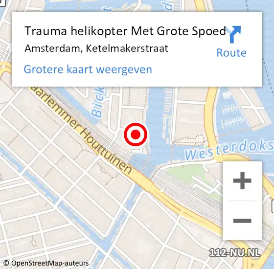 Locatie op kaart van de 112 melding: Trauma helikopter Met Grote Spoed Naar Amsterdam, Ketelmakerstraat op 18 juli 2024 15:28
