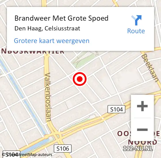 Locatie op kaart van de 112 melding: Brandweer Met Grote Spoed Naar Den Haag, Celsiusstraat op 18 juli 2024 15:37