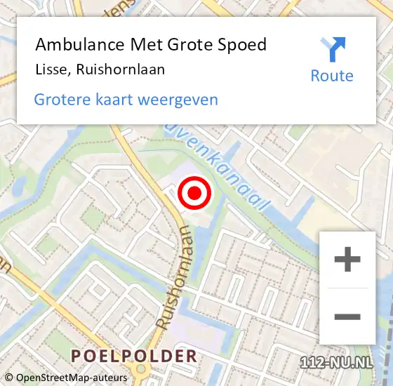 Locatie op kaart van de 112 melding: Ambulance Met Grote Spoed Naar Lisse, Ruishornlaan op 18 juli 2024 15:50