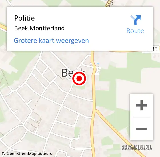 Locatie op kaart van de 112 melding: Politie Beek op 18 juli 2024 16:33