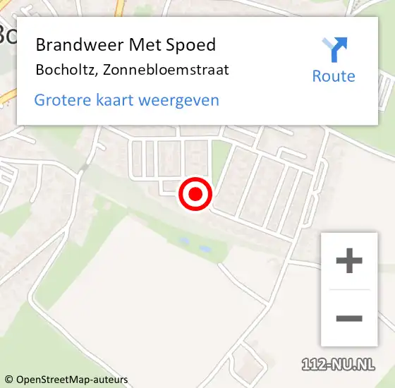 Locatie op kaart van de 112 melding: Brandweer Met Spoed Naar Bocholtz, Zonnebloemstraat op 18 juli 2024 16:39