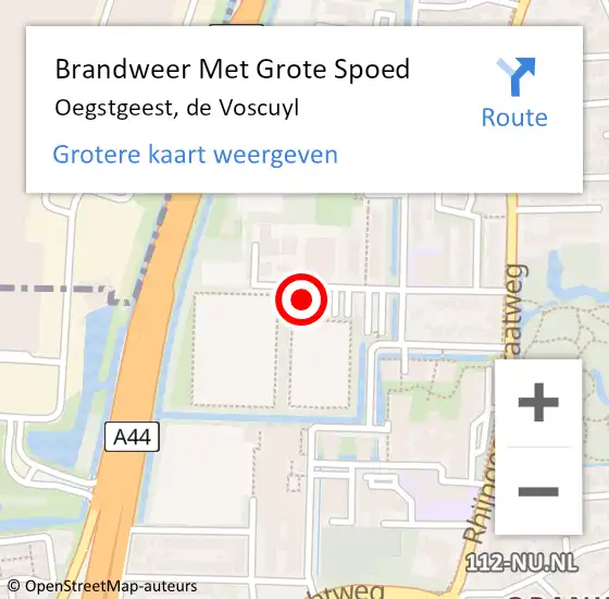 Locatie op kaart van de 112 melding: Brandweer Met Grote Spoed Naar Oegstgeest, de Voscuyl op 18 juli 2024 16:41