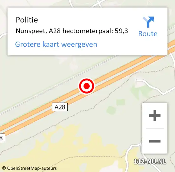 Locatie op kaart van de 112 melding: Politie Nunspeet, A28 hectometerpaal: 59,3 op 18 juli 2024 16:54
