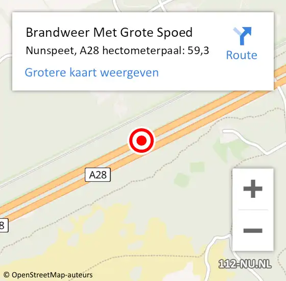 Locatie op kaart van de 112 melding: Brandweer Met Grote Spoed Naar Nunspeet, A28 hectometerpaal: 59,3 op 18 juli 2024 16:54