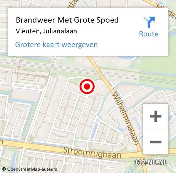 Locatie op kaart van de 112 melding: Brandweer Met Grote Spoed Naar Vleuten, Julianalaan op 18 juli 2024 17:03