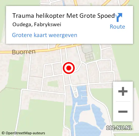 Locatie op kaart van de 112 melding: Trauma helikopter Met Grote Spoed Naar Oudega, Fabrykswei op 18 juli 2024 17:04