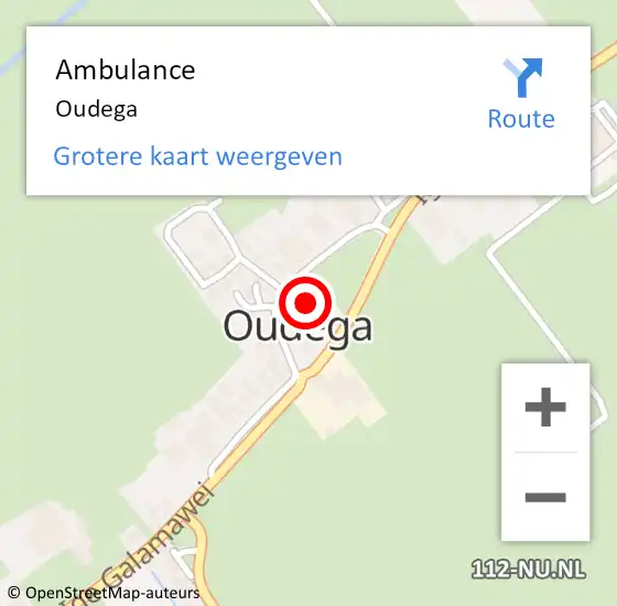 Locatie op kaart van de 112 melding: Ambulance Oudega op 18 juli 2024 17:07