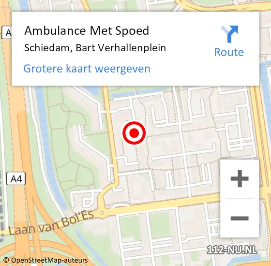 Locatie op kaart van de 112 melding: Ambulance Met Spoed Naar Schiedam, Bart Verhallenplein op 18 juli 2024 17:10