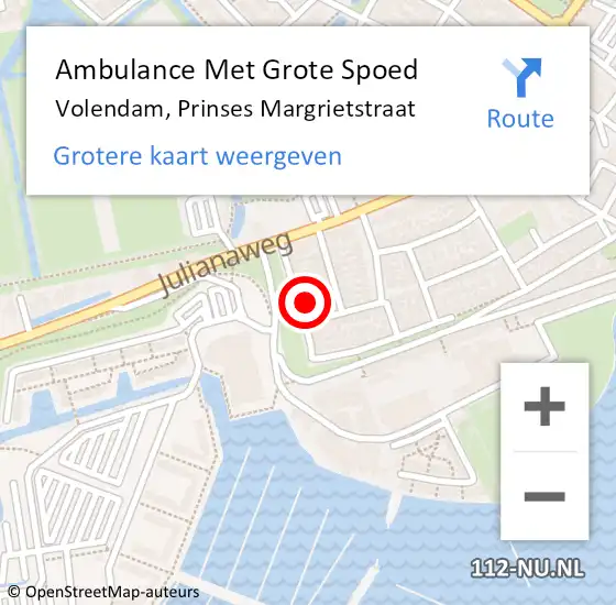 Locatie op kaart van de 112 melding: Ambulance Met Grote Spoed Naar Volendam, Prinses Margrietstraat op 18 juli 2024 17:15