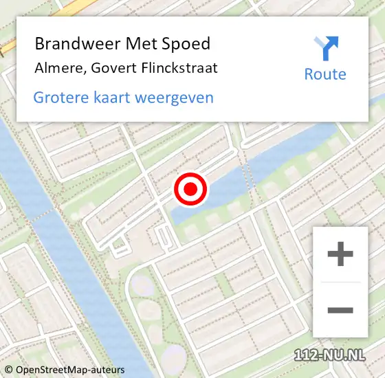 Locatie op kaart van de 112 melding: Brandweer Met Spoed Naar Almere, Govert Flinckstraat op 18 juli 2024 17:17