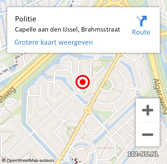 Locatie op kaart van de 112 melding: Politie Capelle aan den IJssel, Brahmsstraat op 18 juli 2024 17:22