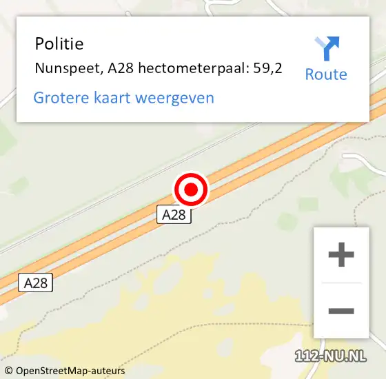 Locatie op kaart van de 112 melding: Politie Nunspeet, A28 hectometerpaal: 59,2 op 18 juli 2024 17:24