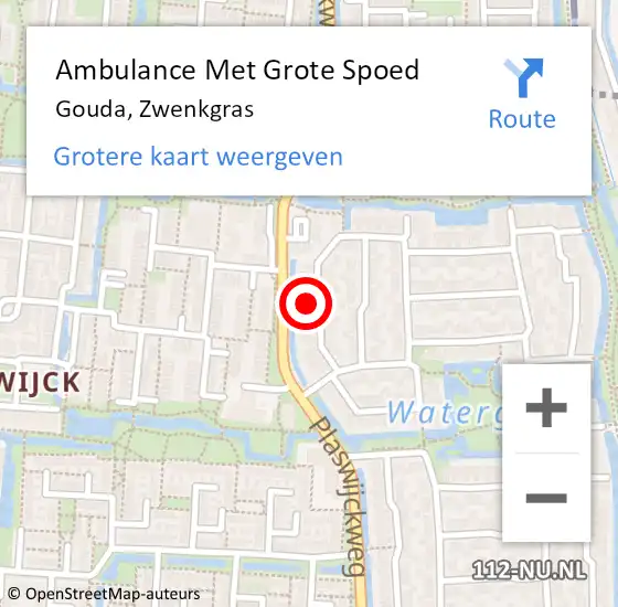 Locatie op kaart van de 112 melding: Ambulance Met Grote Spoed Naar Gouda, Zwenkgras op 18 juli 2024 17:27