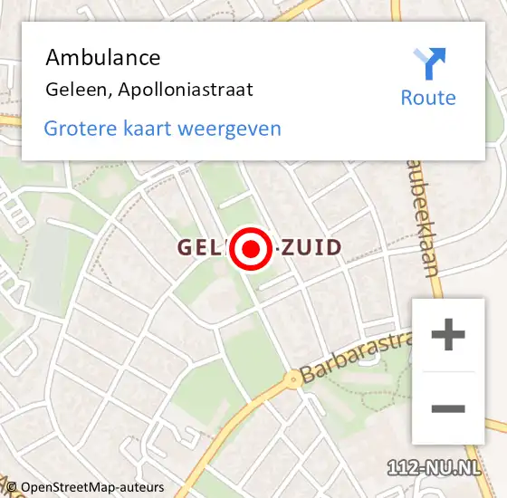 Locatie op kaart van de 112 melding: Ambulance Geleen, Apolloniastraat op 13 oktober 2014 14:54