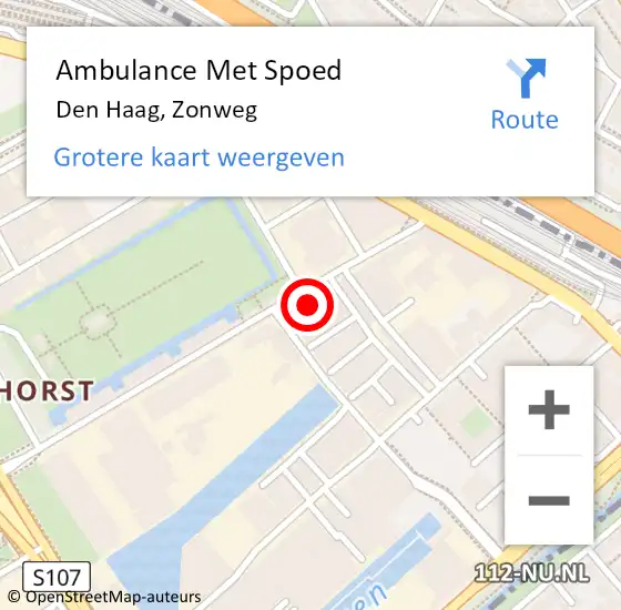 Locatie op kaart van de 112 melding: Ambulance Met Spoed Naar Den Haag, Zonweg op 18 juli 2024 17:33