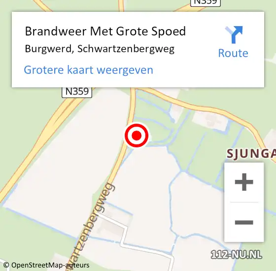 Locatie op kaart van de 112 melding: Brandweer Met Grote Spoed Naar Burgwerd, Schwartzenbergweg op 18 juli 2024 17:57