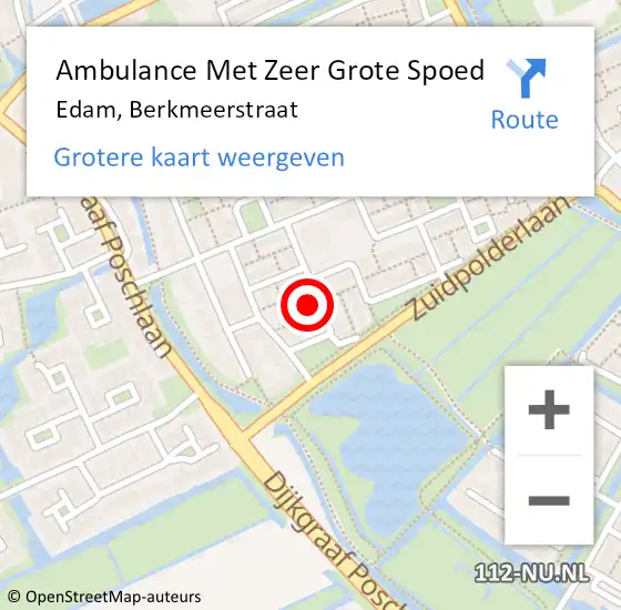 Locatie op kaart van de 112 melding: Ambulance Met Zeer Grote Spoed Naar Edam, Berkmeerstraat op 18 juli 2024 18:06