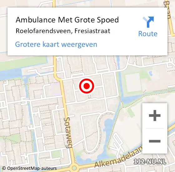 Locatie op kaart van de 112 melding: Ambulance Met Grote Spoed Naar Roelofarendsveen, Fresiastraat op 18 juli 2024 18:10