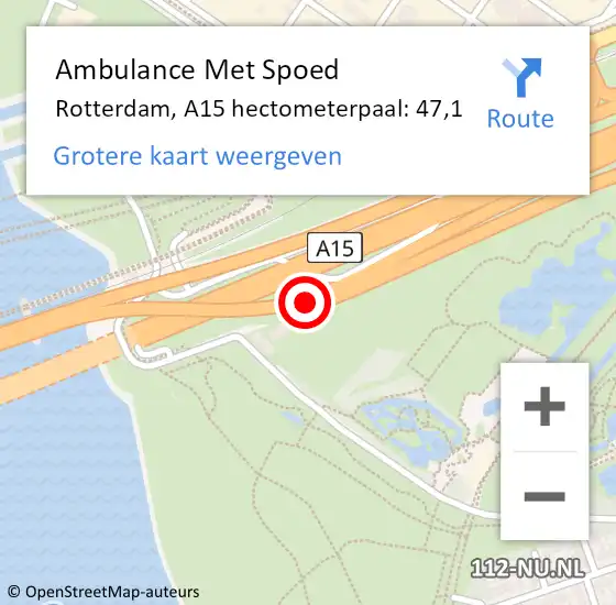 Locatie op kaart van de 112 melding: Ambulance Met Spoed Naar Rotterdam, A15 hectometerpaal: 47,1 op 18 juli 2024 18:18