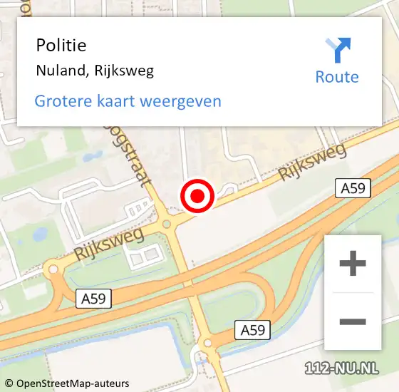 Locatie op kaart van de 112 melding: Politie Nuland, Rijksweg op 18 juli 2024 18:23