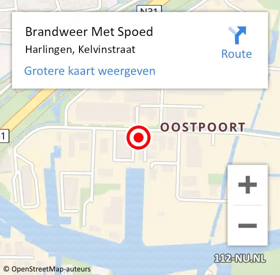 Locatie op kaart van de 112 melding: Brandweer Met Spoed Naar Harlingen, Kelvinstraat op 18 juli 2024 18:26