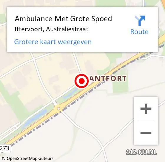 Locatie op kaart van de 112 melding: Ambulance Met Grote Spoed Naar Ittervoort, Australiestraat op 13 oktober 2014 15:00