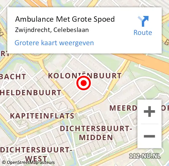 Locatie op kaart van de 112 melding: Ambulance Met Grote Spoed Naar Zwijndrecht, Celebeslaan op 18 juli 2024 18:27