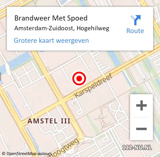 Locatie op kaart van de 112 melding: Brandweer Met Spoed Naar Amsterdam, Hogehilweg op 18 juli 2024 18:33