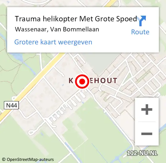 Locatie op kaart van de 112 melding: Trauma helikopter Met Grote Spoed Naar Wassenaar, Van Bommellaan op 18 juli 2024 18:33