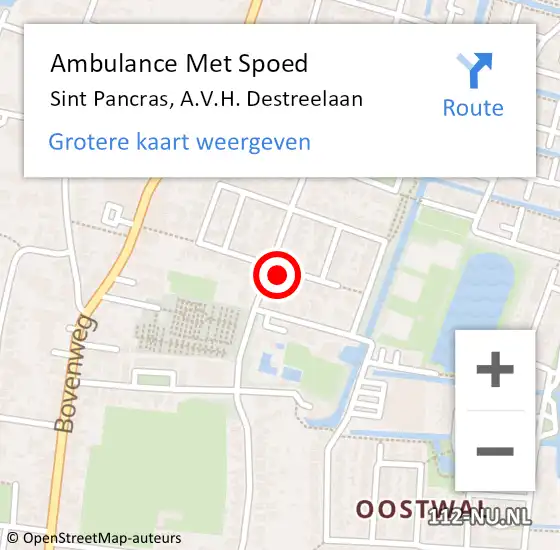 Locatie op kaart van de 112 melding: Ambulance Met Spoed Naar Sint Pancras, A.V.H. Destreelaan op 18 juli 2024 18:38