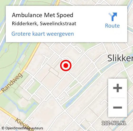 Locatie op kaart van de 112 melding: Ambulance Met Spoed Naar Ridderkerk, Sweelinckstraat op 18 juli 2024 18:41